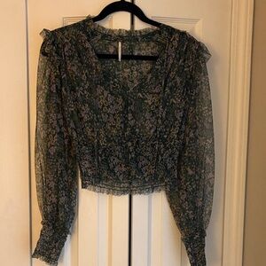 Free People Green Floral Sheer Blouse